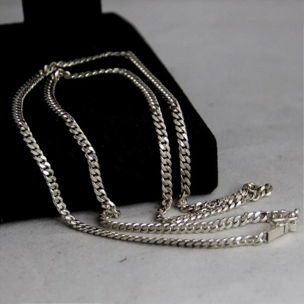 VTG HEAVY 970 Silver Curb Link Chain Necklace 20 Grams Dense 20 Inch 3.7mm